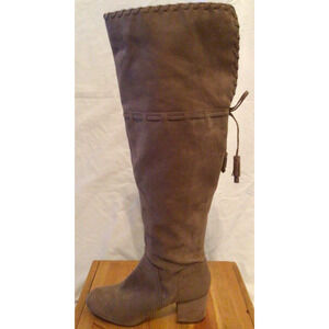 Nine West Brown Suede Knee High Zip Boots Women's Size 7.5M Block Heel 892A